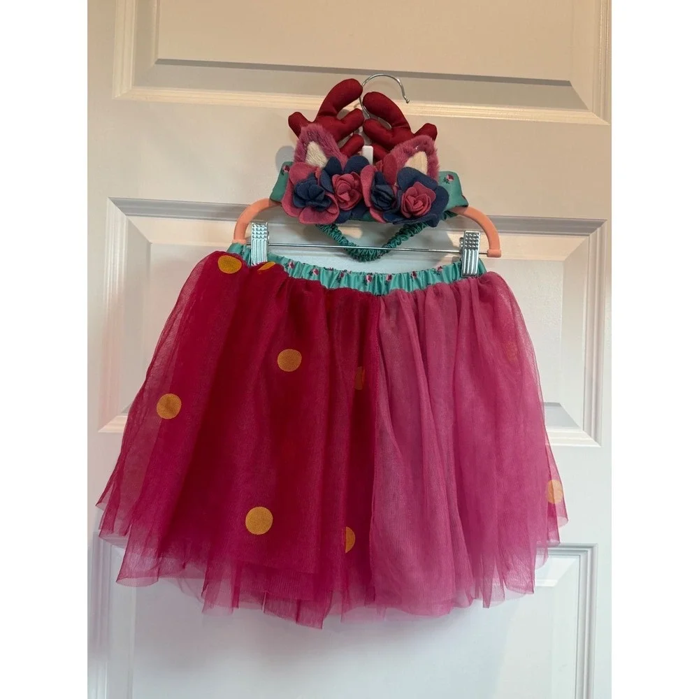 Matilda Jane Girls Magenta Pink Tulle Tutu Skirt Reindeer Headband Set Large